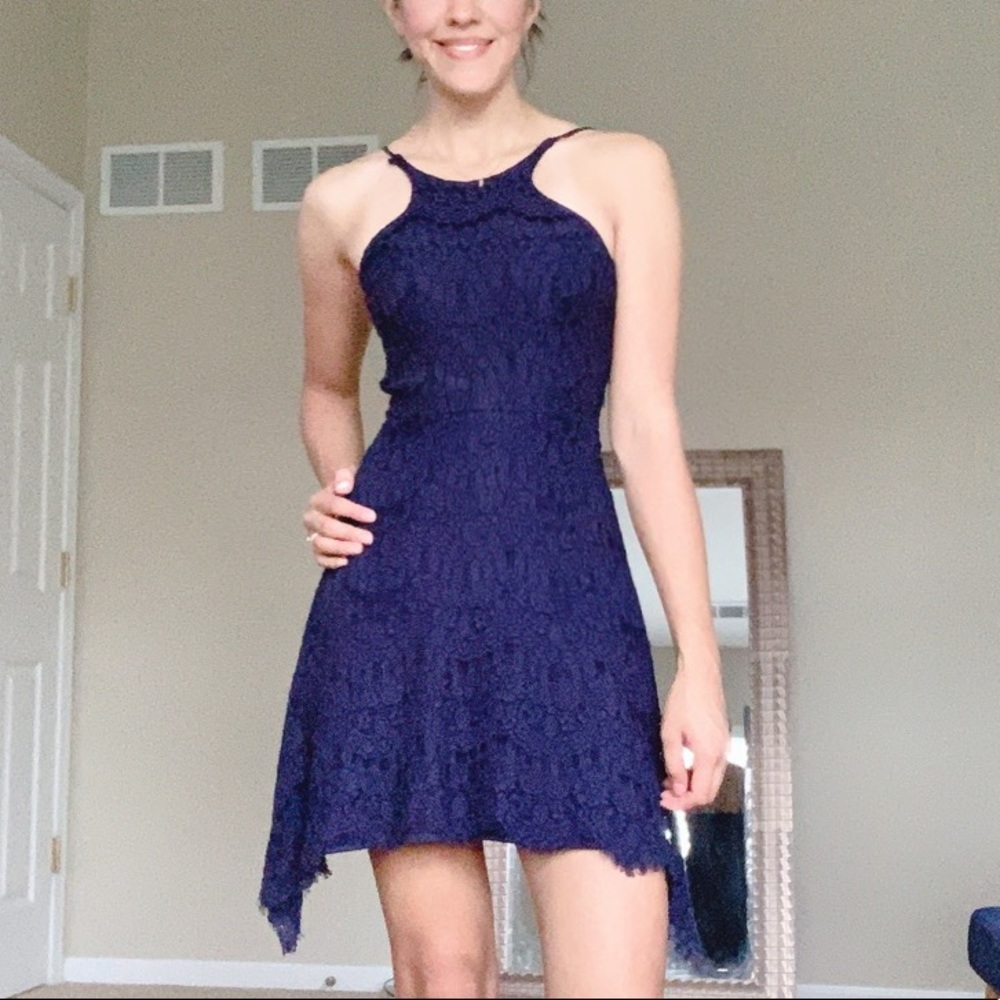 Boutique Halter Navy Blue Lace Mini Dress XS